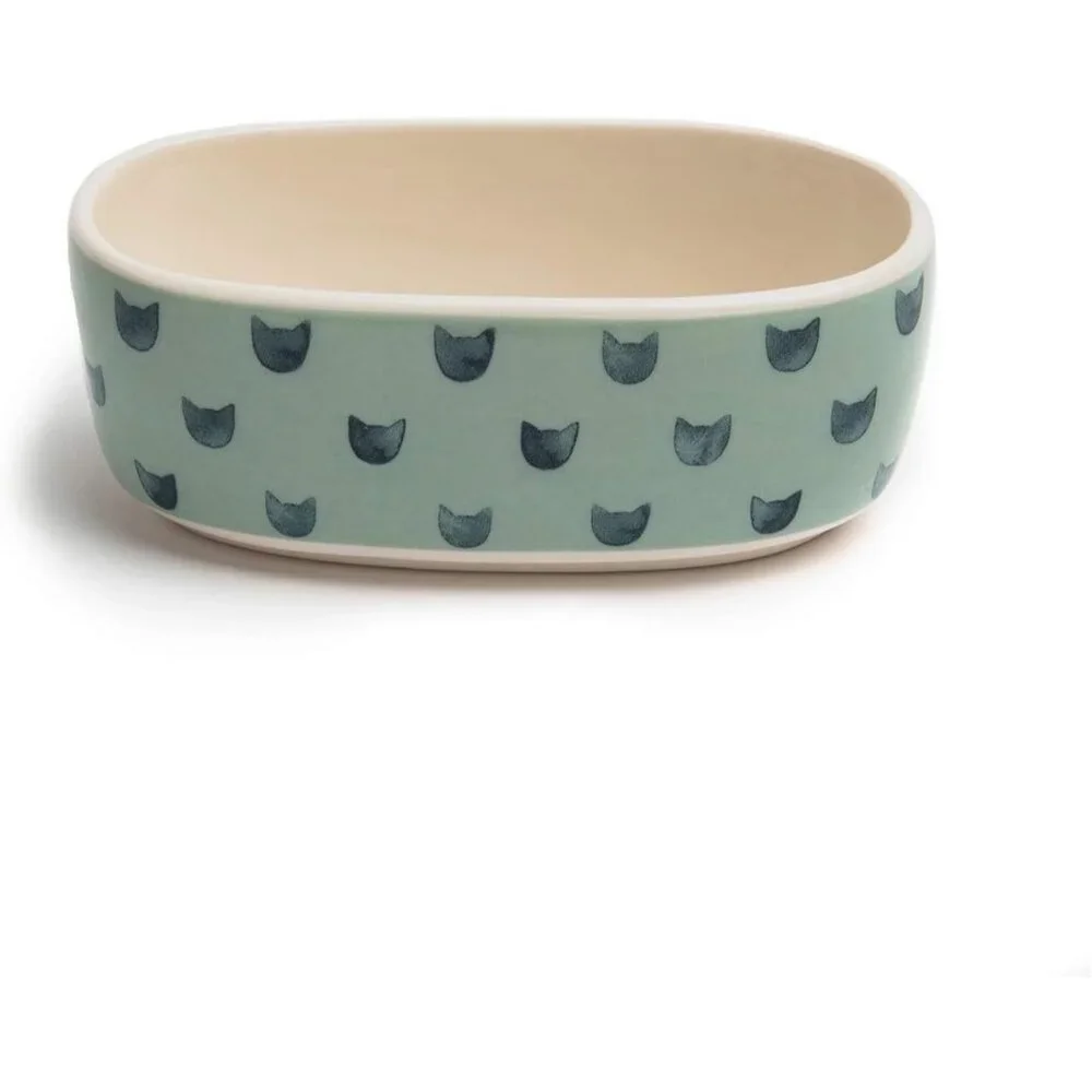 Food or Water Oval Lite Blue w/Blue Cats Dish 5.5